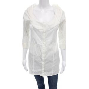 D. Exterior Womens Tunic Blouse Cowl Neck Cotton White 3/4 Sleeve Size XS
